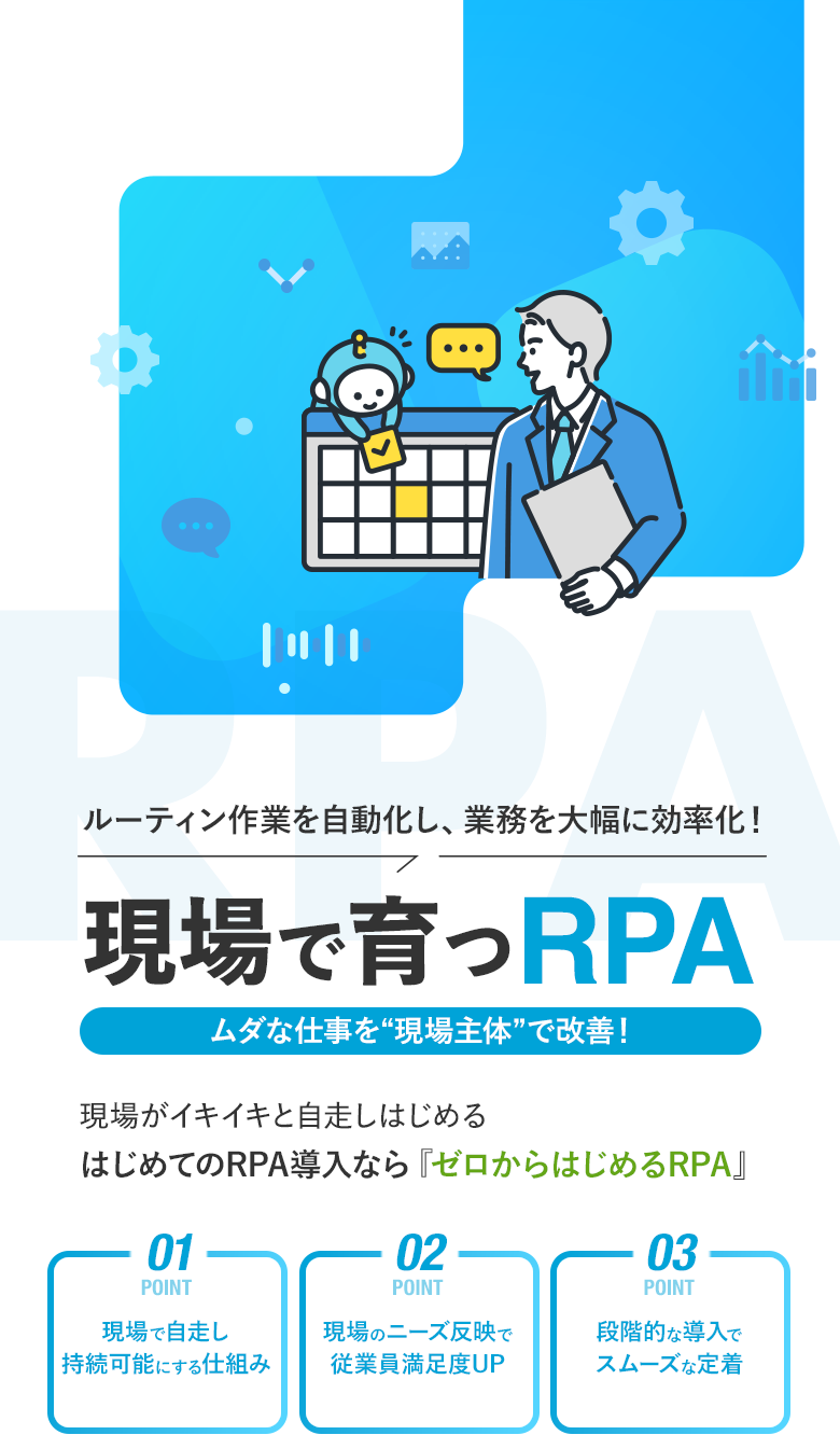 ルーティン作業を自動化し、業務を大幅に効率化！現場で育つRPA ムダな仕事を“現場主体”で改善！現場がイキイキと自走しはじめる はじめてのRPA導入なら『ゼロからはじめるRPA』